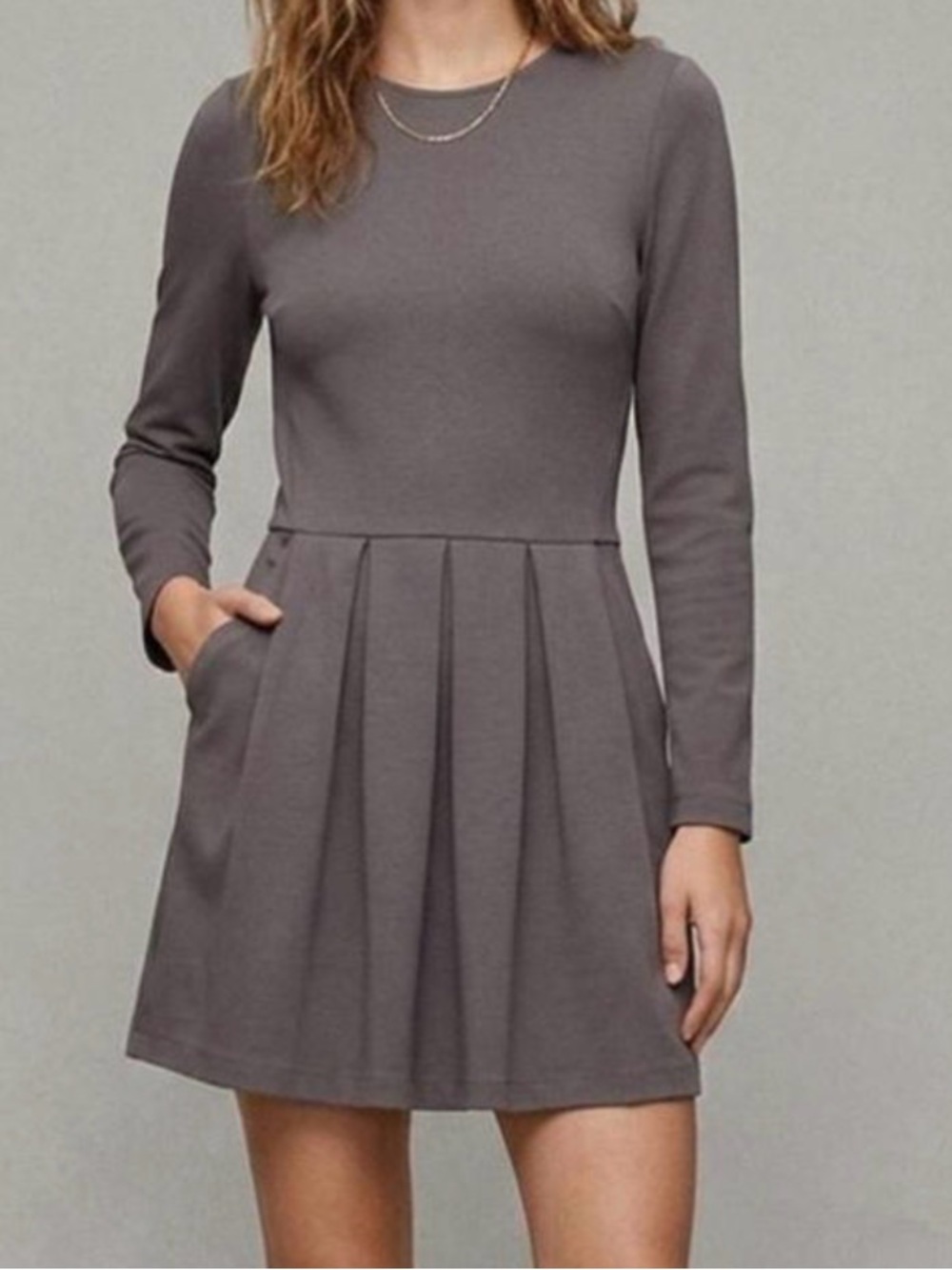 Sunday Best Long-Sleeve Pleated Mini Dress in Gray
